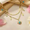 Moda Europea y Americana Chapado en Oro de 18 Quilates Oro Genuino Venta Caliente Transfronteriza Turquesa Ojo Maligno Acero Inoxidable Collar para Mujeres, Lujo Ligero