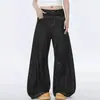 Jeans vintage azules estilo americano con dobladillo curvo para hombre, vibra de moda urbana de verano, pantalones de pierna ancha lavados, pantalones casuales de pierna recta ligeramente acampanados