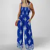 Moda Feminina Europeia e Americana Transfronteiriça Estilo Novo Verão 2026 Macacão com Alças Finas Bolso Franzido Estampado de Posicionamento