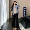 Moda Gestante 2026 início do outono novo estilo camisa xadrez para gestante colete listrado calça pantalona para gestante conjunto para gestante