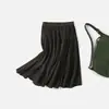 Yq Falda de Lino Tencel con Pliegues Pesados para Mujer Verano Nueva Cintura Alta Falda de Tencel con Caída Línea A