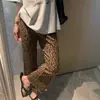 Calça Leopard Print Retrô Quente Estilo Outono Leve Nicho para Mulheres Início do Outono Drapeada Emagrecedora Cropped Micro Flare