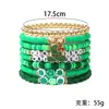 Europa y América. Pulsera Verde del Día de San Patricio Apilada con Cuentas de Arcilla Suave, Decoración de Colgante Hecho a Mano de Trébol de Cuatro Hojas de Buena Suerte