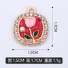 Venda Direta de Fábrica de Materiais para Joias Cruzadas DIY Flor Rosa com Gotejamento de Óleo e Cristais, Pingente Único para Pulseira Colar, Pode Ser Misturado em Atacado