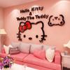 Pegatinas de pared de gato hellokitty dibujos animados lindo gatito rosa acrílico pegatinas de pared tridimensionales pared de fondo para habitación infantil