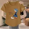 E-commerce Transfronteiriço~Camiseta Feminina de Manga Curta Petite com Desconto de Luxo Moda Estampada Versátil Cropped de Cintura Alta ins
