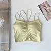 Camisola de Alça com Decote V e Costas Plissadas para Mulheres no Verão com Bojo para Meninas Quentes Usarem por Dentro e por Fora de Tops Curtos