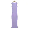 2655-26 Estilo Otoño Versión Coreana Ajustado Cuello Trapecio Hombro Estrecho Abertura Trasera Liso Manga Larga Cintura Ceñida Pegado a la Cadera Vestido