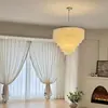 Lámpara colgante de tela estilo crema francesa de 6 piezas, ambiente medieval romántico vintage, adecuada para sala de estar y comedor, estructura de hierro