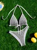 Traje de Baño Bikini Sexy de Rayas Nuevo Transfronterizo Conjunto de Tres Piezas