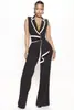 TD2769 Moda Verão Europeia e Americana Cruzada Feminina Nova Elegante Decote V Sem Mangas Slim Fit Macacão Calça Wide Leg
