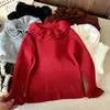 Camiseta Interior para Niñas Otoño e Invierno 2025 Nuevo Estilo Cuello de Encaje de Doble Capa Tejido Grueso Suave y Versátil para Niños