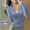 Chamarra de Yoga con Forro de Felpa para Mujer, Temporada de Primavera, Corte Ajustado, Cuello Alto, Cardigan con Cierre, Ropa para Correr y Fitness
