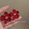 Pendientes Lacados Retro Rojo Intenso y Borgoña Retro Francés Que Resaltan Tu Rostro, Pendientes de Estilo de Nicho de Alta Gama