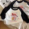Camisa de base de manga comprida de desenho animado de algodão puro para meninos e meninas Primavera Camiseta de costura infantil Top impresso do bebê Primavera e outono Desgaste infantil