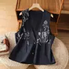 Chaleco de algodón y lino con bordado pesado para mujer, top chaleco artístico y moderno de verano para mujer