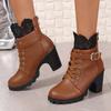 Moda Outono e Inverno 2024 Estilo Coreano Tamanho Grande Botas Curtas Botas Martin Femininas Salto Grosso Fivela de Cinto Cadarço Botas da Moda Femininas