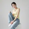 Camiseta deportiva de color liso con cuello en U para mujer, camisola de verano ajustada, alta elasticidad, agradable para la piel, top base sin mangas