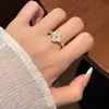 Anillo de Plata de Ley S925 con Moissanita de Trébol de Cuatro Hojas, Anillo Abierto de Moda y Sencillo para Mujer, Venta Directa del Fabricante