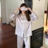 Pijama Coreano de Color Café con Estampado de Leopardo para Mujer, Tejido de Seda Helada, Conjunto Cómodo de Manga Larga para el Hogar, Otoño e Invierno