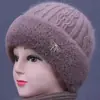 Gorro de Lana Cálido de Invierno con Felpa para Madres de Mediana Edad y Mayores, Gorro de Punto para Señoras Mayores con Protección Auditiva para el Frío al Aire Libre