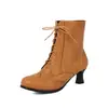 Nuevas Botas Europeas y Americanas para Mujer con Cordones Flor Quemada Botas Cortas de Jinete Botas de Tacón Medio Botas 40-43 Botas de Talla Grande