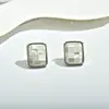Pendientes Cuadrados de Concha Natural de Gama Alta con Diseño de Mosaico de Nácar Blanco, Aguja de Plata, Versátiles para el Trabajo Diario, Pendientes para Mujer