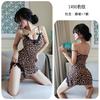 Lencería sexy de noche larga tentación sexy estampado de leopardo tirantes camisón pasión tentación lazo pijama para mujer 1490