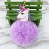 Llavero con bola de pelo de unicornio de PU de doble cara, colgante para bolso de niña, juguete para coche, venta al por mayor de fábrica
