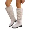 Comercio Exterior Europeo y Americano Botines Sherpa Tallas Grandes Botas Vaqueras Botas de Moda para Mujer Caña Alta Punta Redonda Color Sólido Tacón Grueso Suela Plana Tela