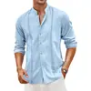 Camisa de Algodón Lino Transfronteriza Cuello 2024 Hombres Europeos y Americanos Casual Botón Verano Vacaciones en la Playa Yama