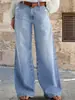 Jeans Jeans Stretch Lavado Wide-Leg Cintura Média Feminino Sem Cinto Shein Amazon Temu Transfronteiriço Europeu e Americano