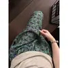 Pantalones de pijama retro florales verdes estilo coreano para mujer, pantalones largos casuales de verano adecuados para salir a caminar, pantalones de casa estilo jogger