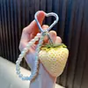 Chaveiro pingente de maçã simulada com contas criativas, fofo estilo ins para casal, chaveiro de bolsa de carro, pequeno acessório
