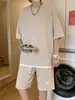 Traje casual masculino, conjunto esportivo leve e moderno para o verão, conjunto de roupas masculinas estiloso com mangas curtas e bonito