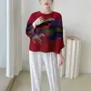 Venta directa de fábrica, nuevo top para mujer, cuello redondo, mangas murciélago estampadas, corte holgado, talla grande, adelgazante y favorecedor, es una camiseta Miyake