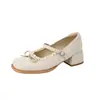 Sapatos Mary Jane Femininos Estilo Francês JK de Pele de Ovelha com Renda Temporada Primavera 2026 Salto Médio Bloco Bico Redondo Couro Genuíno Sapatilhas de Tira Única para Mulheres