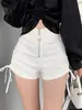 Shorts pretos casuais de cintura alta, corte justo, perna larga, com design único para meninas pequenas, doces e ousadas, para outono e inverno