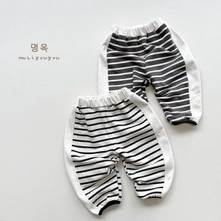 条纹拼接裤~2023春季新款男女童拼接休闲裤子儿童韩版宽松外穿潮