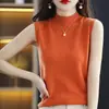 Camisa base de tricô sem mangas com gola alta meia para mulheres, colete suéter de tricô liso, atacado de fabricante