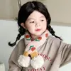Bufanda de Punto con Bolas de Lana y Cuadrícula Tianzi para Niños, Cálida para Otoño e Invierno, para Niños y Niñas, Estilo Coreano, Conjunto de Bufanda de Moda, Niños de Moda