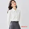 Camisa feminina branca de manga bufante e manga comprida, novo estilo outono, top doce retrô, camisa de manga lanterna respirável e elástica