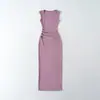 Venta al por mayor de ropa para mujer transfronteriza: Vestido de verano nuevo estilo europeo y americano con tirantes anchos acanalado, vestido largo de primavera-verano para mujer estilo deseo puro