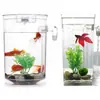 Nuevo acuario electrónico redondo de moda transfronterizo, mini acuario de escritorio para peces ornamentales con piedra LED, acuario electrónico
