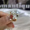 Anillo de Flor de Gota de Aceite de Lujo Entrada Francesa Estilo Perla Morada Anillo Abierto para Dedo Anillo de Perla de Agua Dulce Natural