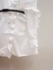 Shenzhen Nanyou roupa feminina de ponta novo design estilo francês lapela orelha de madeira carcela enviesada manga comprida abotoamento simples camisa saia