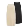 Saia Midi Slim de Cetim Cintura Alta para Mulheres, Estilo Leve e Maduro, Saia Longa Evasê que Valoriza o Corpo da Hot Girl, Saia Elegante que Molda o Quadril