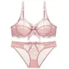 Lingerie sexy transfronteiriça para mulheres, sutiã de renda com laço ultratransparente, minimiza seios grandes, conjunto de lingerie erótica plus size