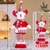 Nova Boneca de Natal Retrátil em Pé Velhinho com Listras Vermelhas de Natal Boneco de Neve Pernas Longas Enfeites Decorações de Janela
