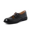 Zapatos Pequeños de Cuero con Hebilla Doble Fila Estilo Británico Literario Cuero Genuino Completo Primavera 2024 Tacón Bajo Punta Redonda Flats de Piel de Vaca Texturizada para Mujer